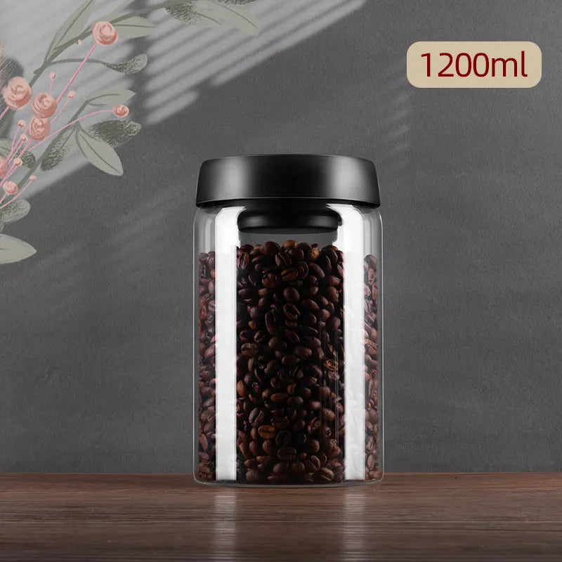 Junips | GIANXI Vacuum Sealed Jug, Coffee Beans, Glass, Airtight Canister, Food, Grains, Sweets, Fresh Keeping Container, Kitchen Accessories