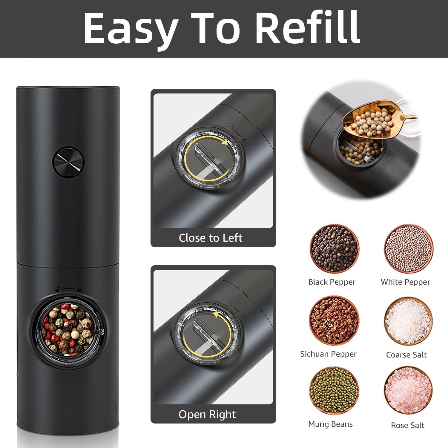 Junips | Electric automatic pepper and salt mill with LED light and adjustable grind - Perfect for the kitchen or the restaurant