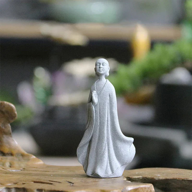 Junips | Buddha Stone Statue Small Buddhist Monks Tibetan Buddhism Figures Zen Garden Ornament Meditation Home Aquarium Decoration