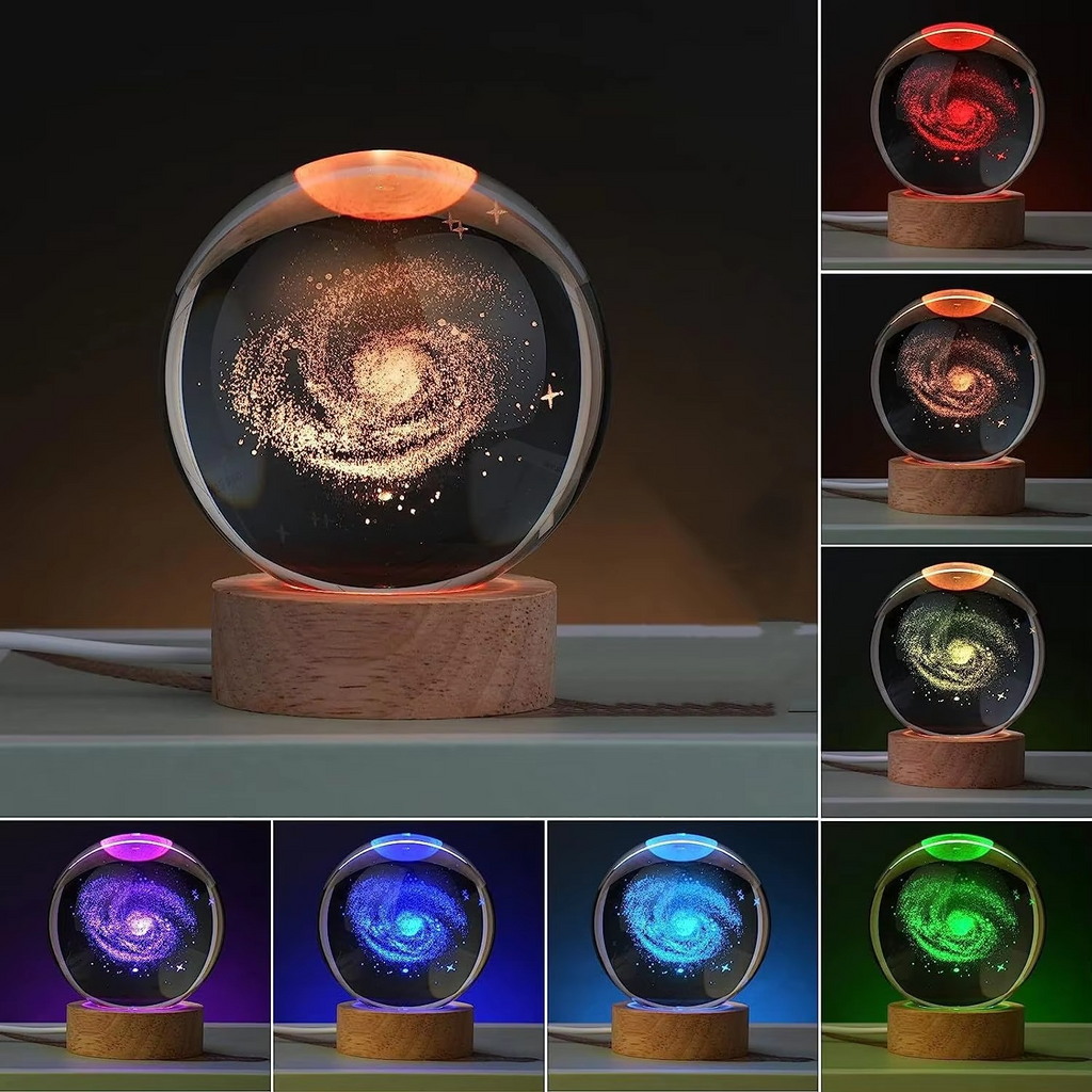Junips | 2.36 in RGB Crystal Ball Night Light with Milky Way and Moon - Cosmos-Inspired Bedside Decoration