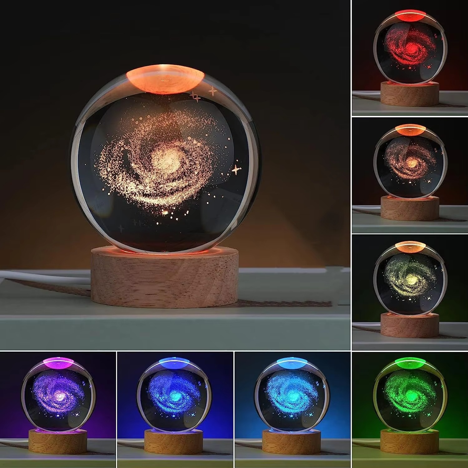 Junips | 2.36 in RGB Crystal Ball Night Light with Milky Way and Moon - Cosmos-Inspired Bedside Decoration