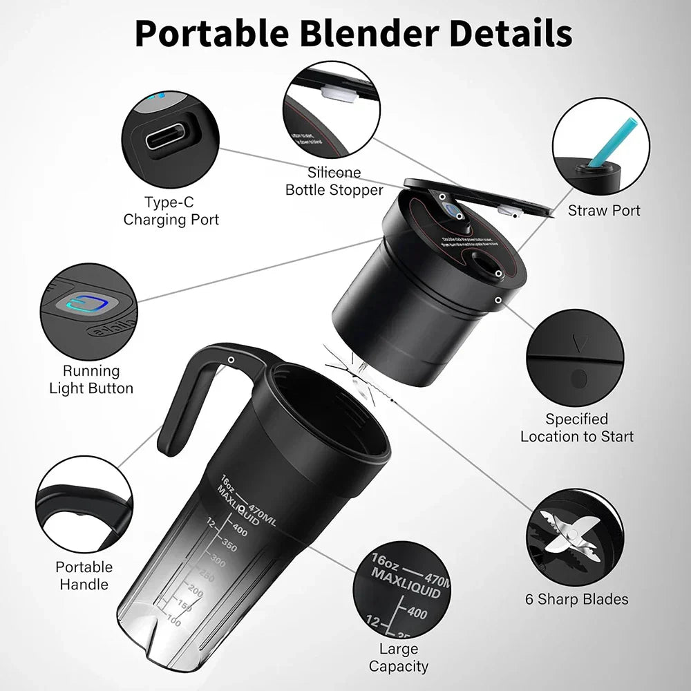 Junips | Portable Juicer - Rechargeable Mini Mixer with 6 Sharp Blades for Shakes and Smoothies