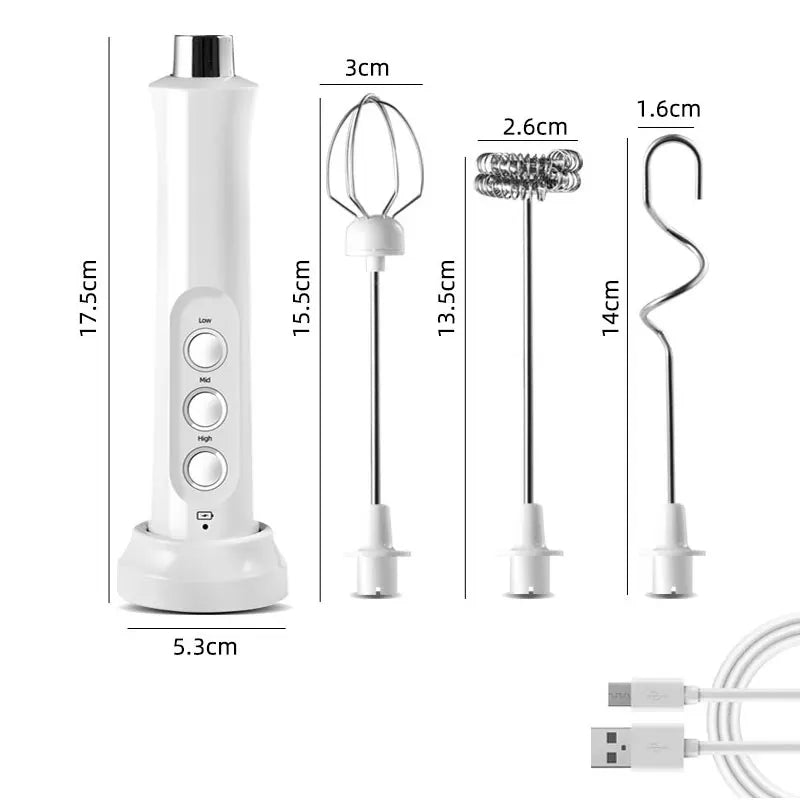 Junips | 3 In 1 Electric Milk Frother Rechargeable Milk Frother Handheld Frothing Device High Speeds Milk Frother Drink Mixer Coffee