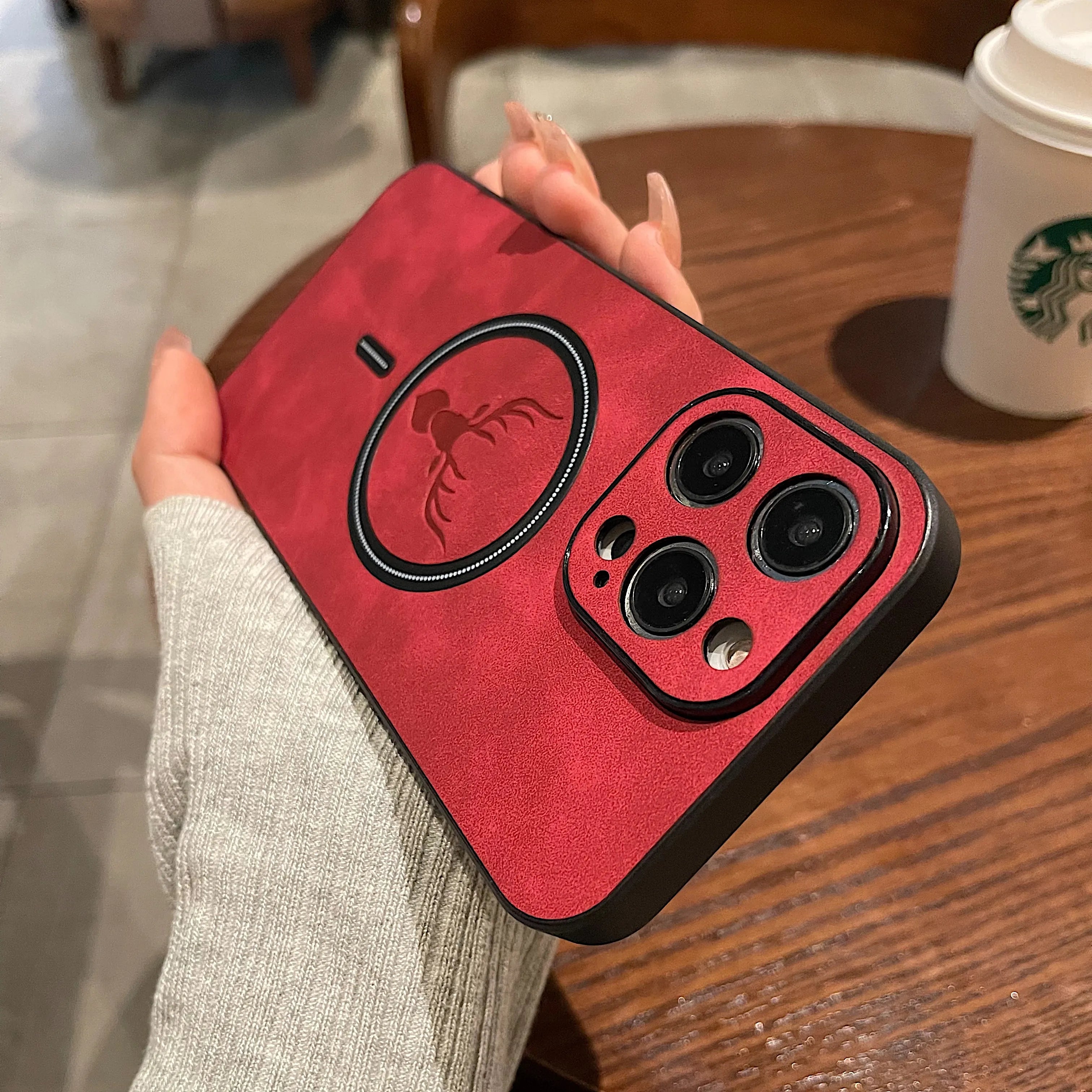 Junips | Luxury Deer Leather Apple iPhone Case | Magnetic Phone Case, Wireless Case, MagSafe, Wireless Charging, Protective Case, Cover for iPhone 15, 14, 13 Pro Max Plus