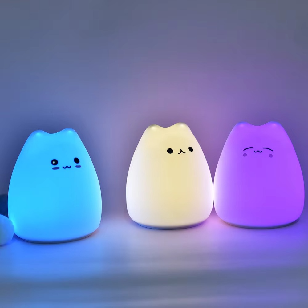 Junips | Charming Cat Silicone Night Light with 7-Color Touch Sensor