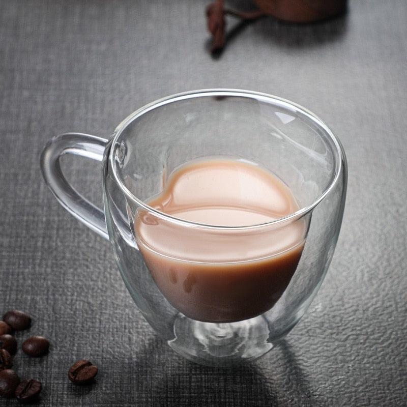 Junips | Heart Love Shape Glass Mug Double-Walled Coffee Cups Insulated Tea Milk Lemon Juice Water Cup Heat-Resistant Drinkware Lover Gift