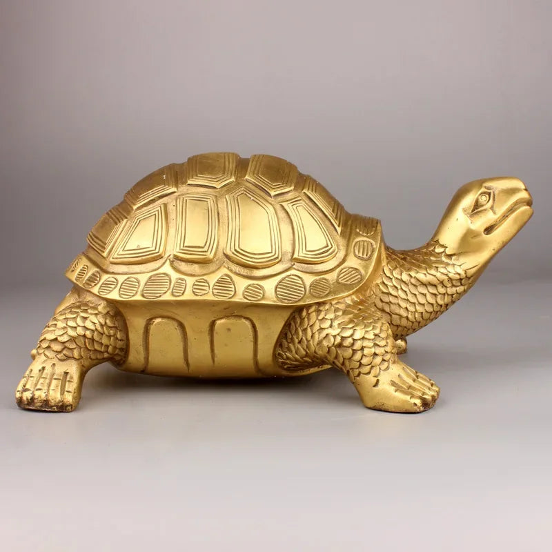 Junips | Brass Feng Shui Turtle Statue Lucky Animal Sculpture for Longevity Home Office Decoration Figurine Gift Study Ornament