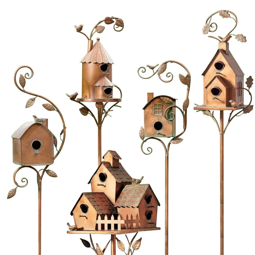Junips | Metal art birdhouse garden stake - Talart