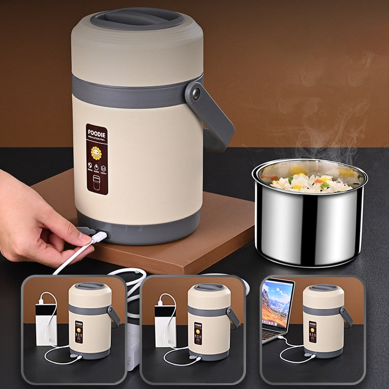 Junips | USB Heated Lunch Box | 304 Stainless Steel Thermal Liner | 65°C Constant Temperature Heater | 1.6L/2.0L High-Capacity Portable Food Warmer | Anhydrous Heating System