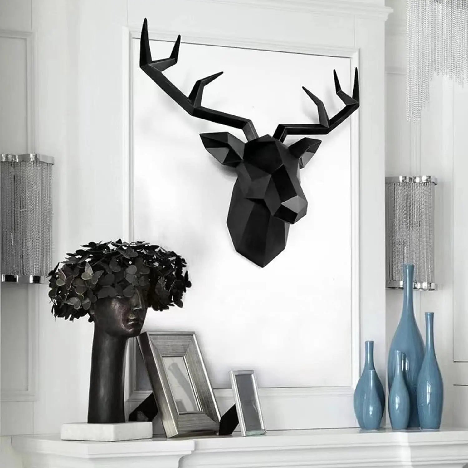 Junips | 3D-Deer Head Sculpture, geometric resin, animal deer head wall decoration, modern home decor, luxurious decorative wall decor