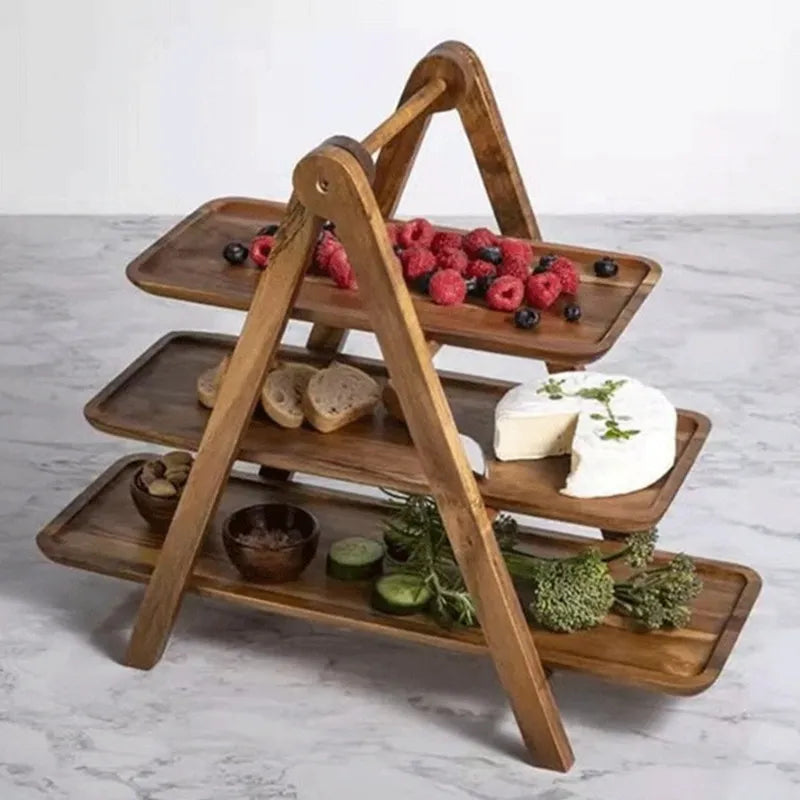 Junips | 3-tier wooden step plate decor cake stand farmhouse step plate party serving dish and trays