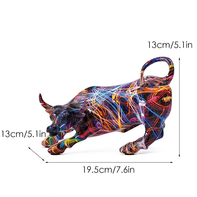Junips | Graffiti-Painting Resin Bull Figures Home Living Room Bedroom Office Desktop Feng Shui Ornaments Collection Statues