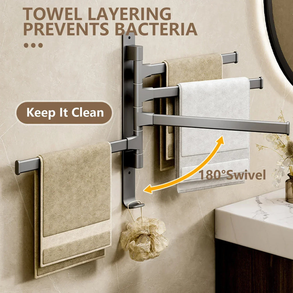 Junips | Bathroom Towel Holder Rotatable Towel Rack Space Aluminum 1/2/3/4/5-Bar Towel Holder Kitchen Shelf Kitchen Hanging Shelf Wall Mounted