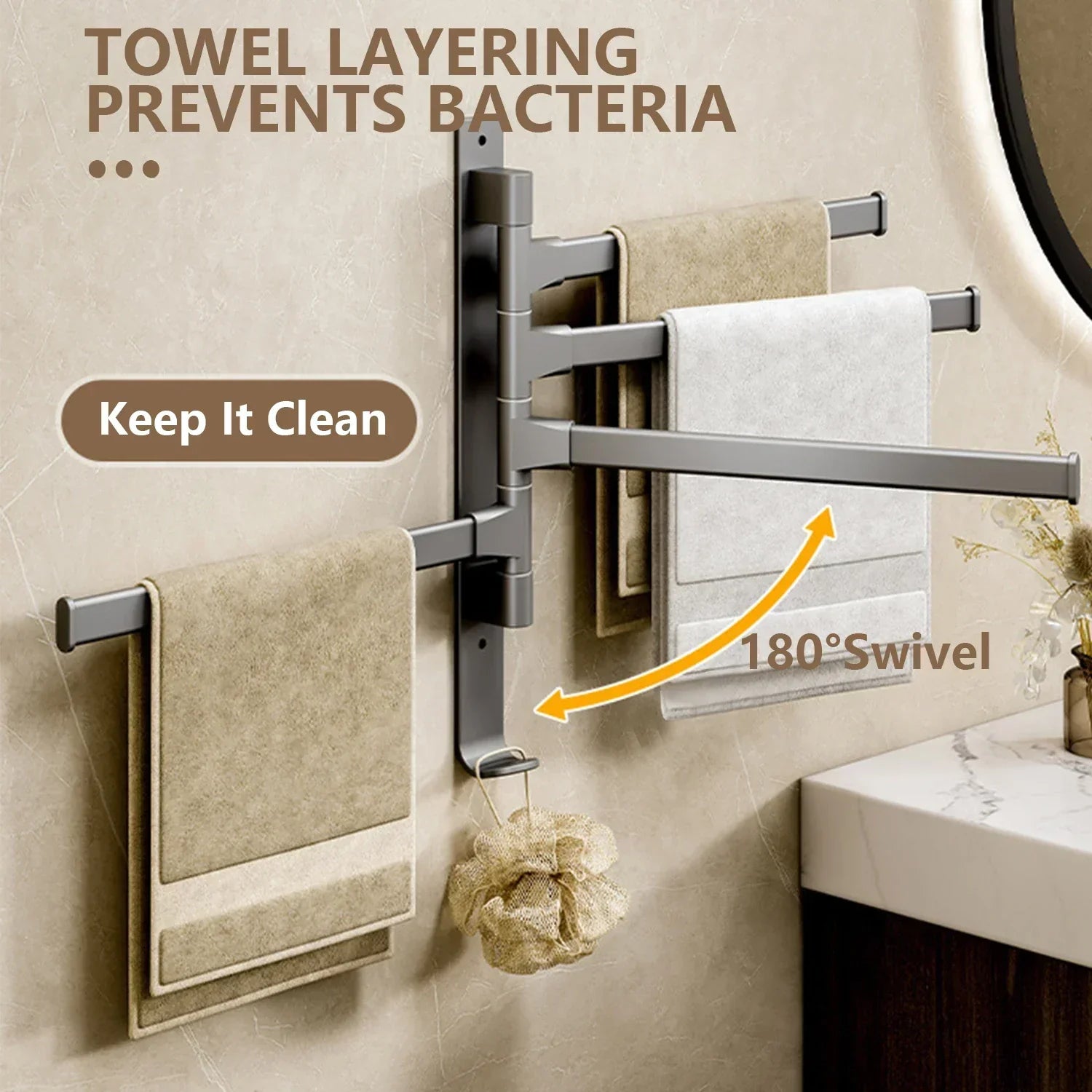 Junips | Bathroom Towel Holder Rotatable Towel Rack Space Aluminum 1/2/3/4/5-Bar Towel Holder Kitchen Shelf Kitchen Hanging Shelf Wall Mounted