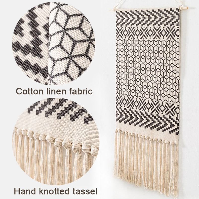 Junips | Bohemian Wall Tapestry, Macrame Wall Hanging, Home Decoration, Cotton Linen Tassel, Handcrafted, Woven, Geometric Canvas Art, Background Wall Tapestries