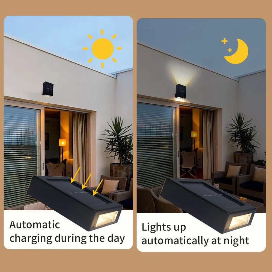 Junips | Waterproof LED Solar Wall Lamp: Up and Down Lighting for Balcony, Garden, Street and Landscape
