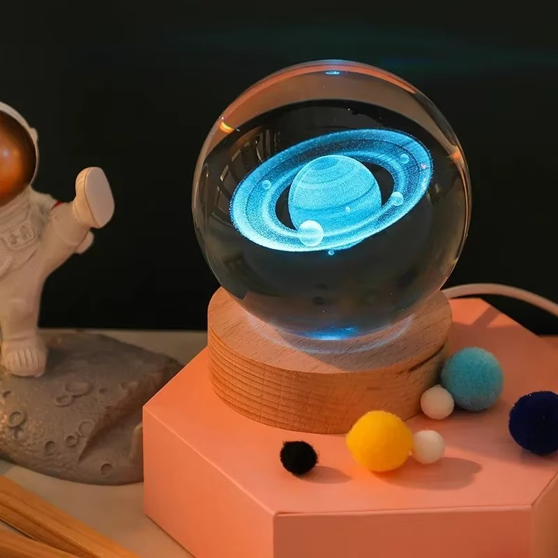 Junips | 2.36 in RGB Crystal Ball Night Light with Milky Way and Moon - Cosmos-Inspired Bedside Decoration