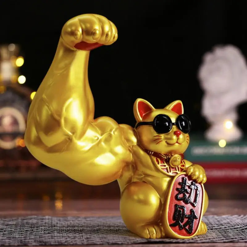 Junips | Large hand, happy wealth, waving cat, gold-colored waving hand cat, home decoration, welcoming waving cat, sculpture, statue, decor, car ornament, shop gift