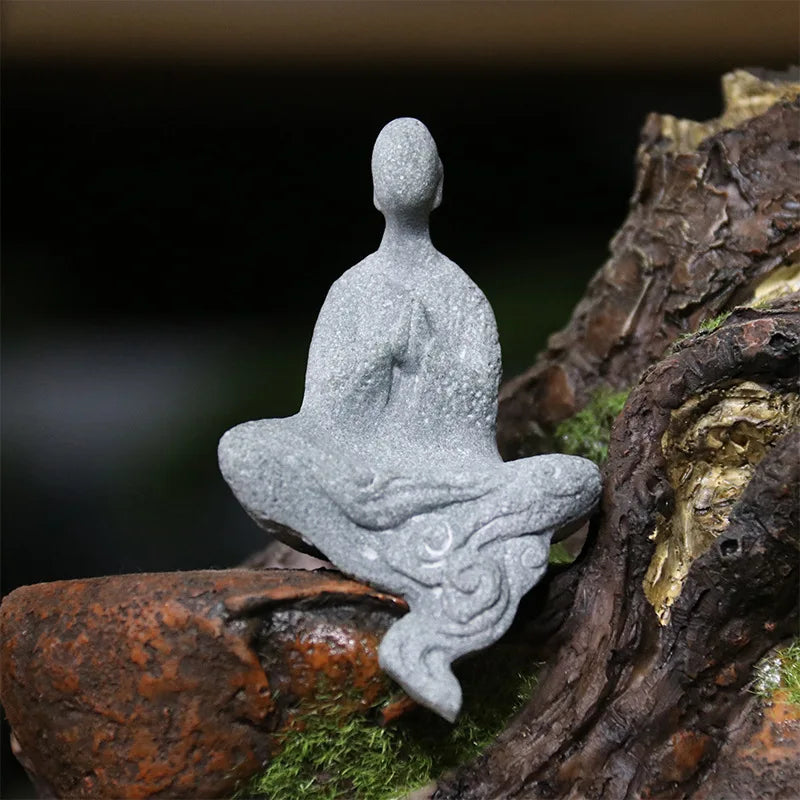Junips | Buddha Stone Statue Small Buddhist Monks Tibetan Buddhism Figures Zen Garden Ornament Meditation Home Aquarium Decoration