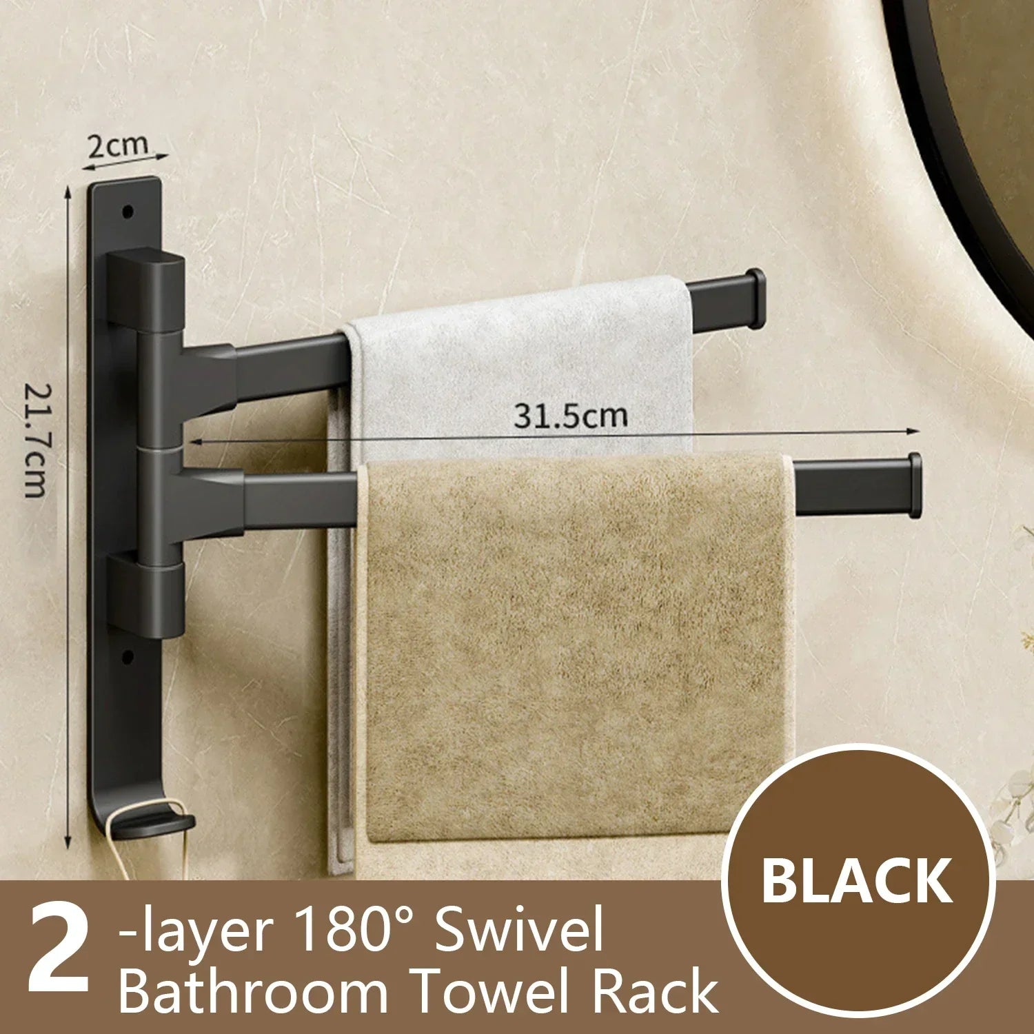 Junips | Bathroom Towel Holder Rotatable Towel Rack Space Aluminum 1/2/3/4/5-Bar Towel Holder Kitchen Shelf Kitchen Hanging Shelf Wall Mounted