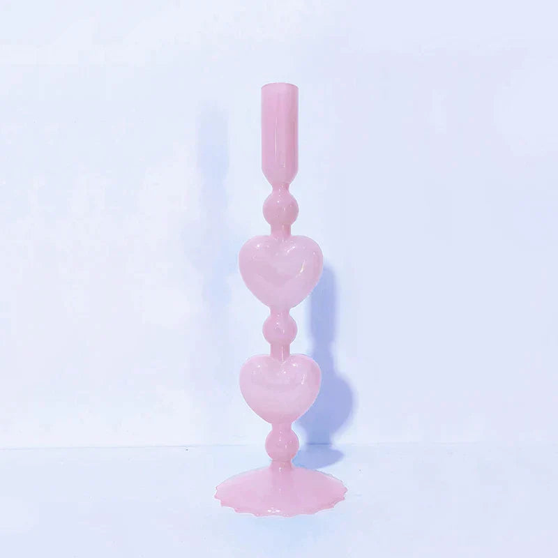 Junips | Retro Taper Candle Holder Red Heart Shape Glass Candle Holder Wedding Table Decoration Home Party Glass Vase Decor