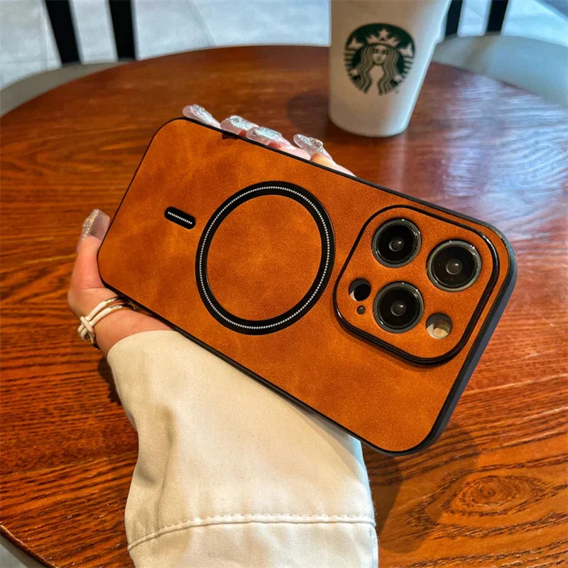 Junips | Luxury Deer Leather Apple iPhone Case | Magnetic Phone Case, Wireless Case, MagSafe, Wireless Charging, Protective Case, Cover for iPhone 15, 14, 13 Pro Max Plus
