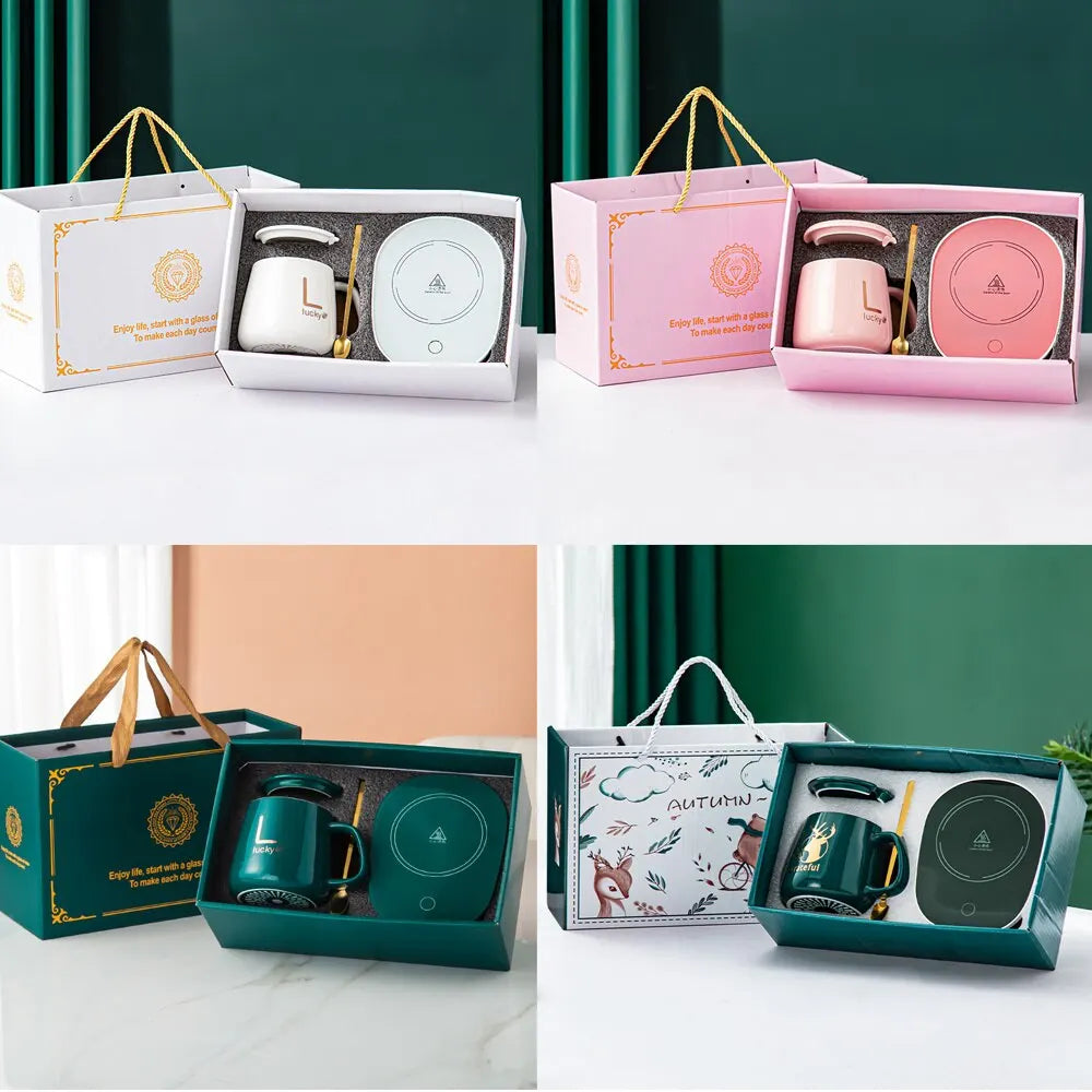 Junips | Smart Ceramic Mug Heater Cup Coaster Warmer Thermostat Coffee Heating Electric Mug Set Milk Tea Heating Water Home Office Gift
