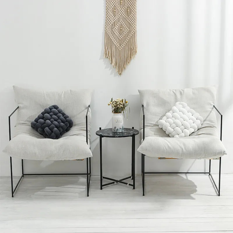 Junips | Living Room Soft Plush Knot Pillow Sofa Pillow Solid Color Square Handwoven Home Throw Pillow Square Woven Seat Cushion Pillow