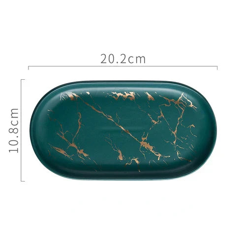 Junips | Nordic Ins Ceramic Marble Oval Tray Jewelry Storage Tray Accessories Soap Holder Golden Wave Bathroom Cup Bath Decoration