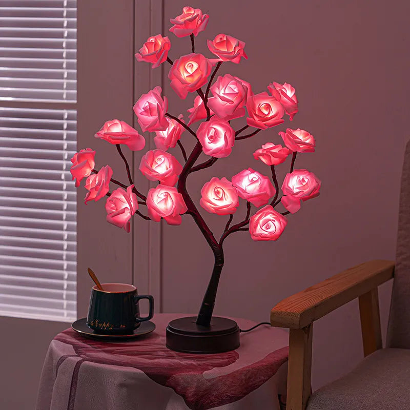 Junips | RGB Rose Flower Tree Lights 24LED USB Battery Table Lamp Fairy Night Light Home Party Christmas Wedding Bedroom Decoration Gift