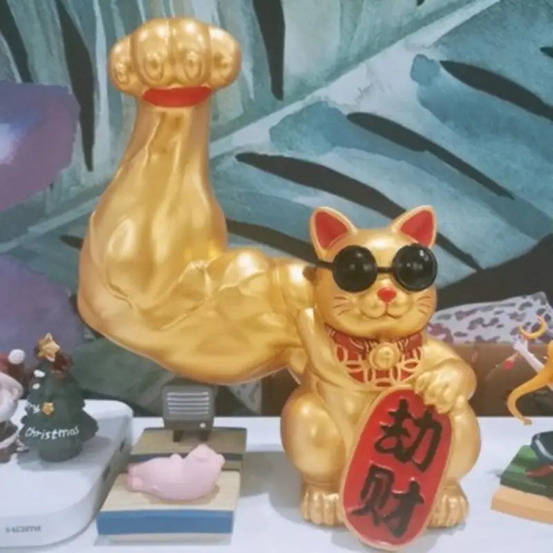 Junips | Large hand, happy wealth, waving cat, gold-colored waving hand cat, home decoration, welcoming waving cat, sculpture, statue, decor, car ornament, shop gift