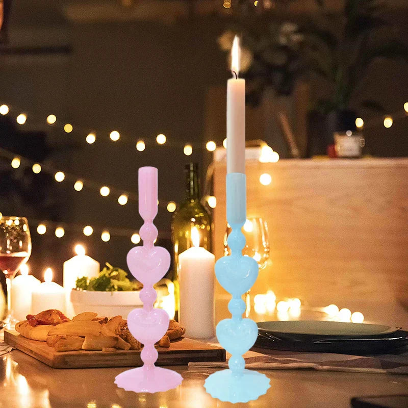 Junips | Retro Taper Candle Holder Red Heart Shape Glass Candle Holder Wedding Table Decoration Home Party Glass Vase Decor