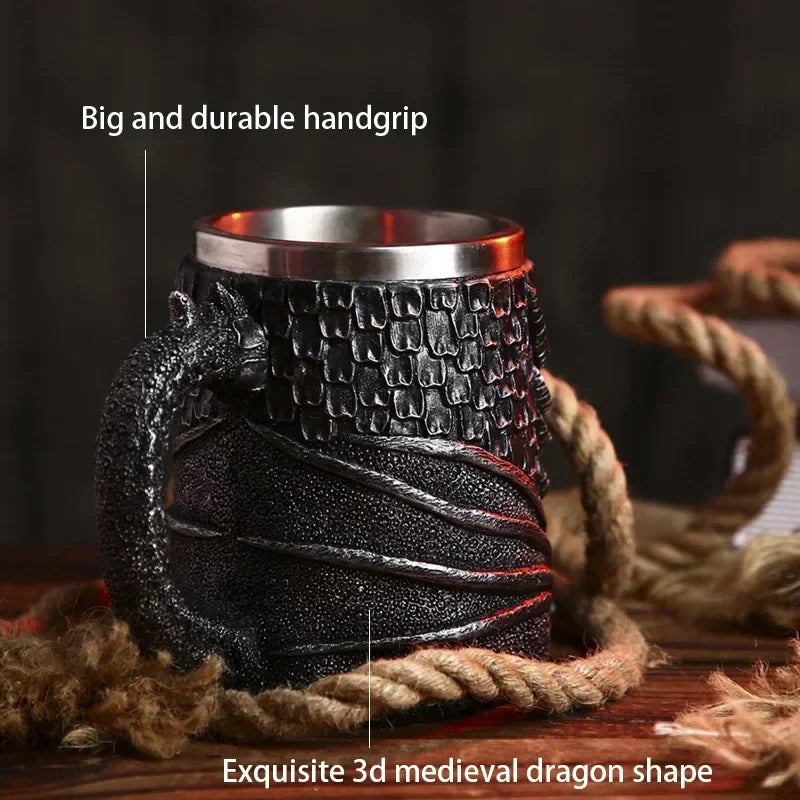 Junips | Medieval Dragon Resin Stainless Steel Mug as Coffee Mug or Tea Mug