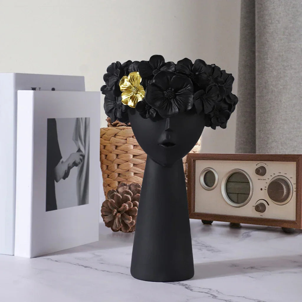 Junips | Nordic Girl Head Flower Resin Vase Statue Flower Vases for Office Desktop Dried Flowers Ornaments Decor Container