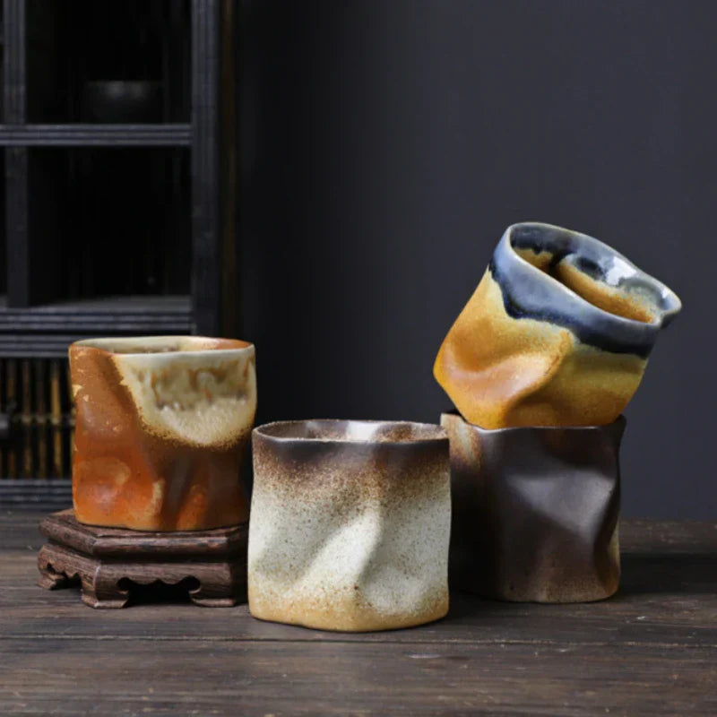 Junips | Irregular twisted shape cup 9.47 ounces/280 ml ceramic coffee tea cup without handle polychromatic creative ceramic mugs coffee mugs retro