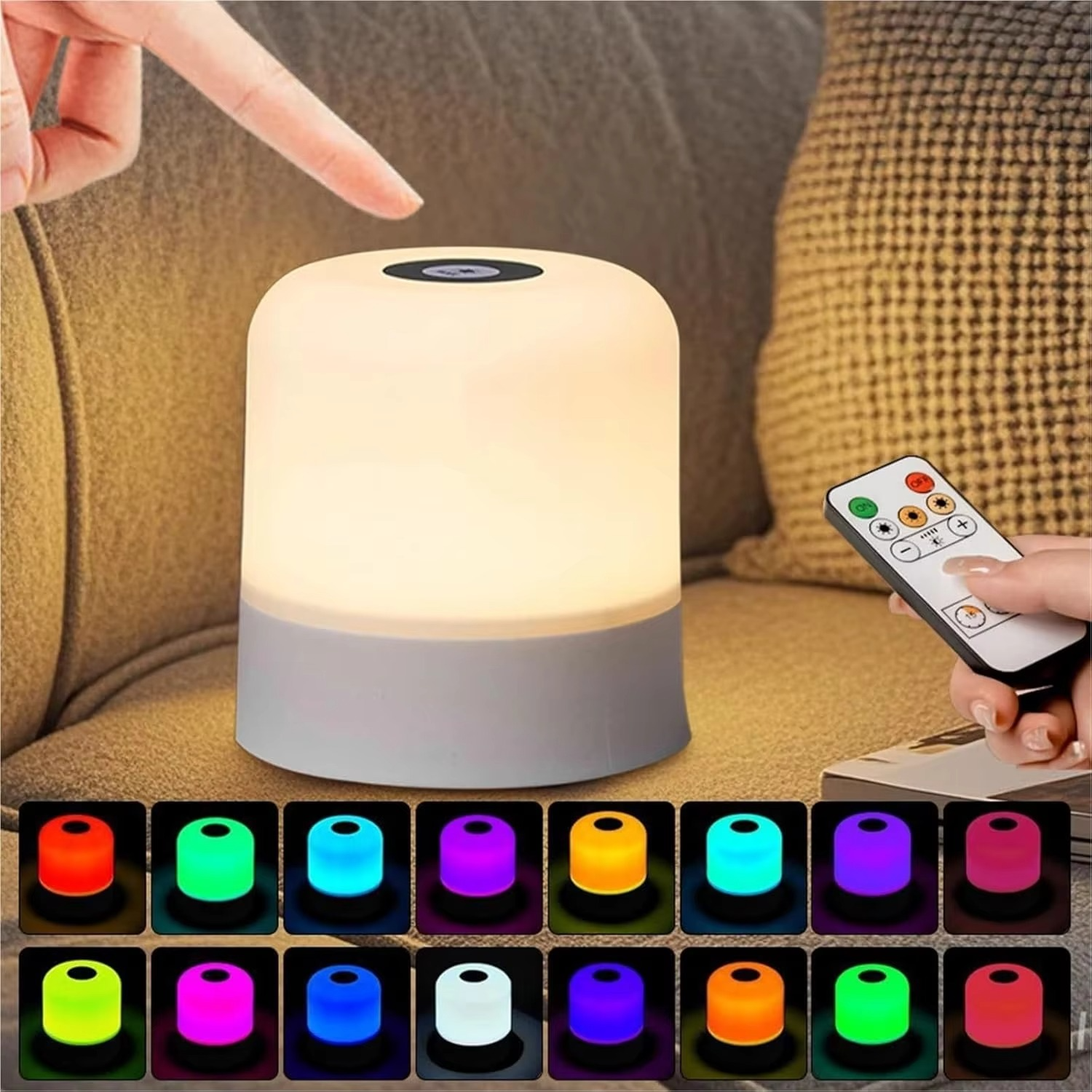 Junips | Color Changing Touch Table Lamp With Remote Control For Bedroom Or Living Room