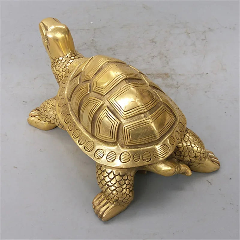 Junips | Brass Feng Shui Turtle Statue Lucky Animal Sculpture for Longevity Home Office Decoration Figurine Gift Study Ornament