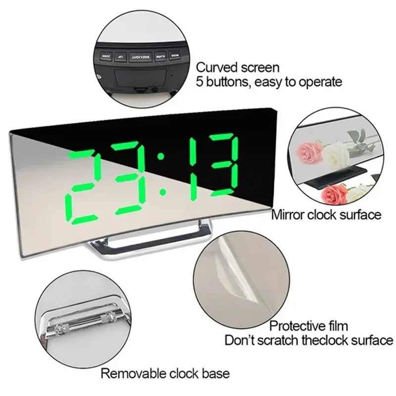 Junips | LED curved screen digital alarm clock with USB charging