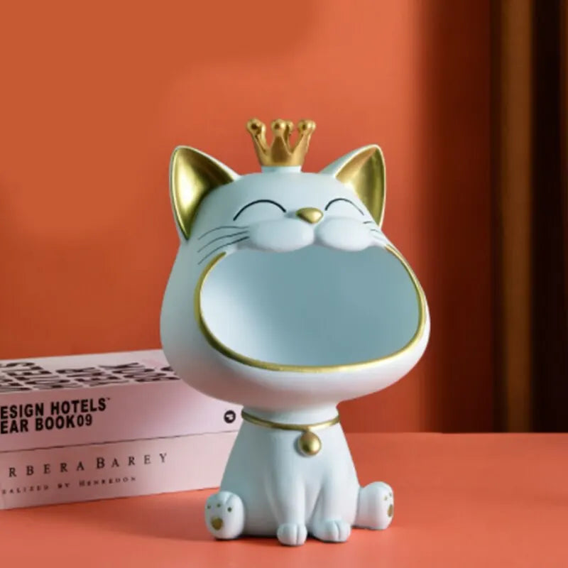 Junips | Fortune Crown Big Mouth Cat Entrance Key Holder Decorative Ornament, Light Luxury Housewarming Gift Sculpture