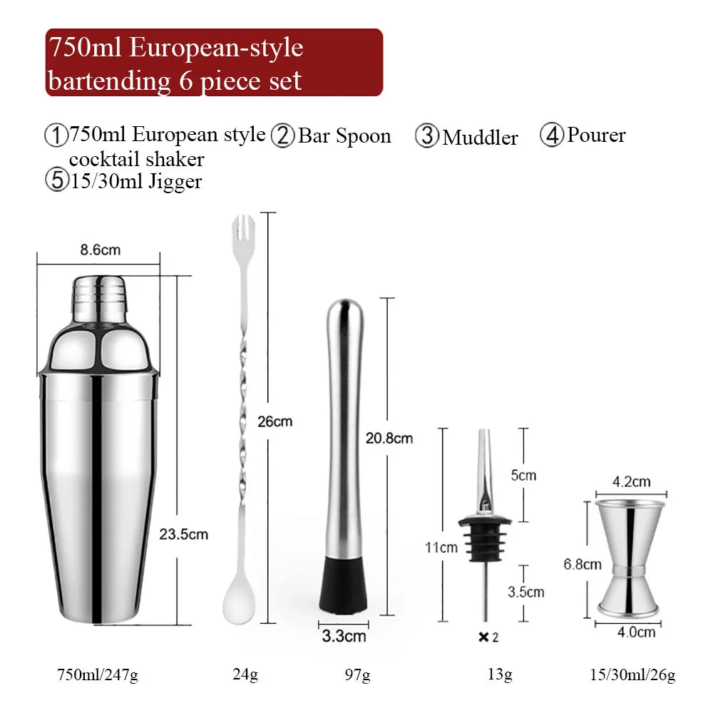 Junips | 550 ml/750 ml Stainless Steel Cocktail Shaker Mixer Drink Bartender Set Bar Set Tools With Wine Rack Stand Tool for Birthday Gift