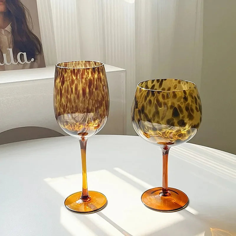 Junips | Vintage Amber Leopard-Print Wine Glass