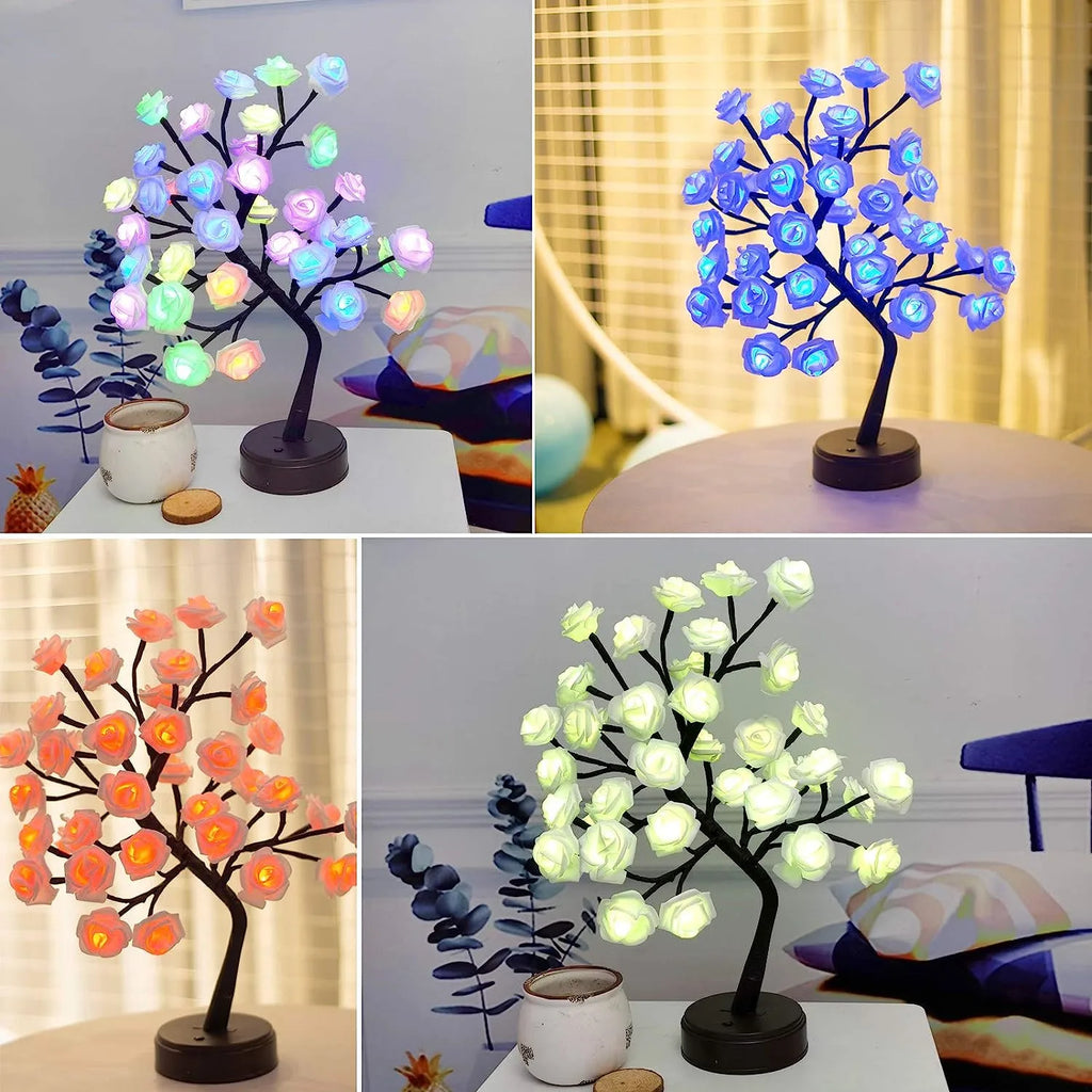 Junips | RGB Rose Flower Tree Lights 24LED USB Battery Table Lamp Fairy Night Light Home Party Christmas Wedding Bedroom Decoration Gift