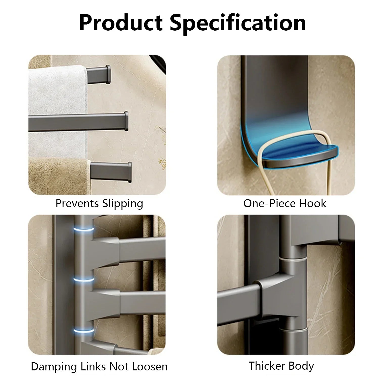 Junips | Bathroom Towel Holder Rotatable Towel Rack Space Aluminum 1/2/3/4/5-Bar Towel Holder Kitchen Shelf Kitchen Hanging Shelf Wall Mounted