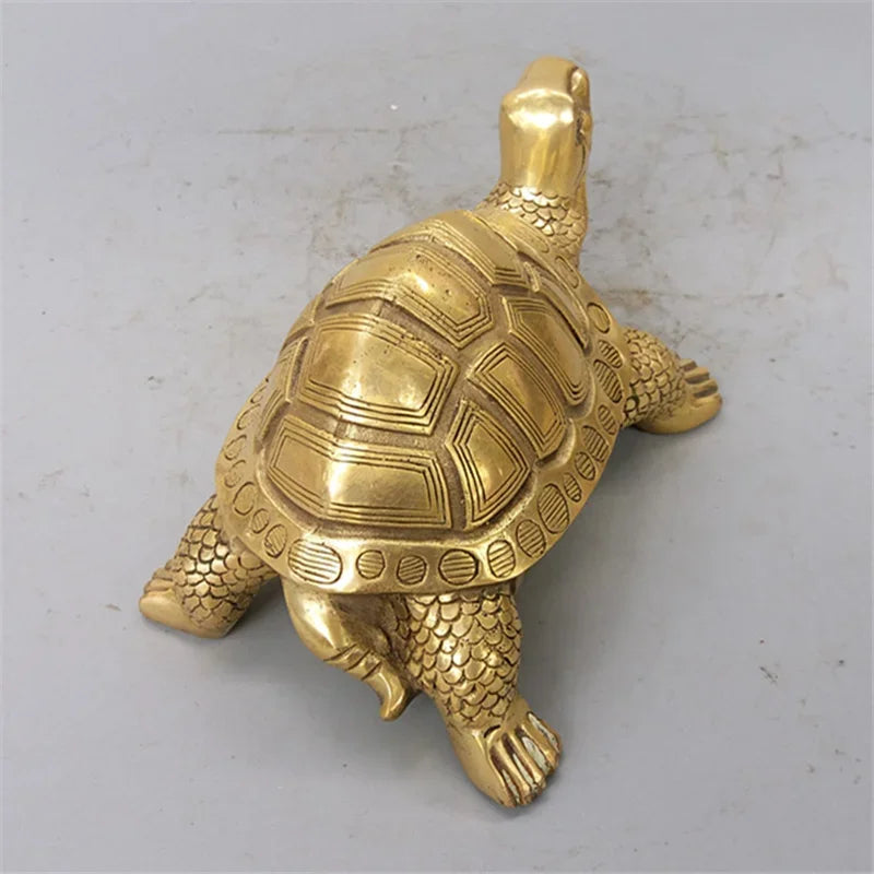 Junips | Brass Feng Shui Turtle Statue Lucky Animal Sculpture for Longevity Home Office Decoration Figurine Gift Study Ornament