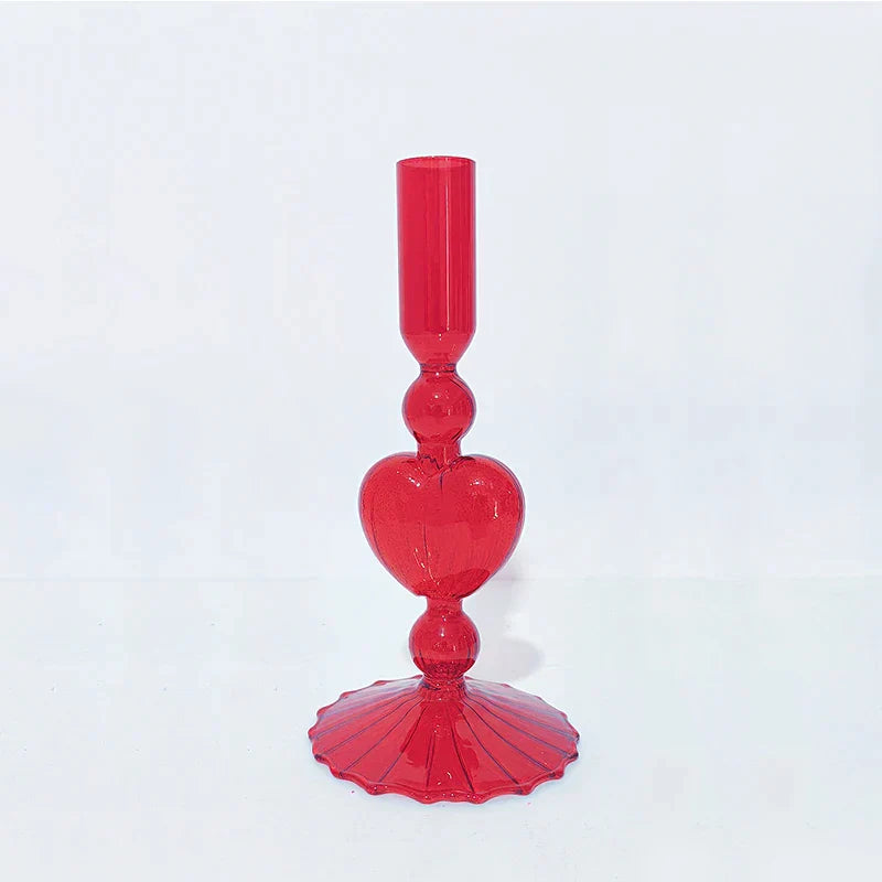 Junips | Retro Taper Candle Holder Red Heart Shape Glass Candle Holder Wedding Table Decoration Home Party Glass Vase Decor