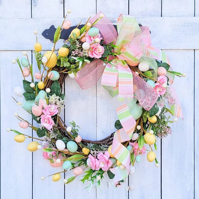 Junips | 5 Style Bow Ribbon Easter Egg Wreath Easter Egg Garland Door Ornaments Wall Decor Happy Easter 2023 Decor for Home Kids