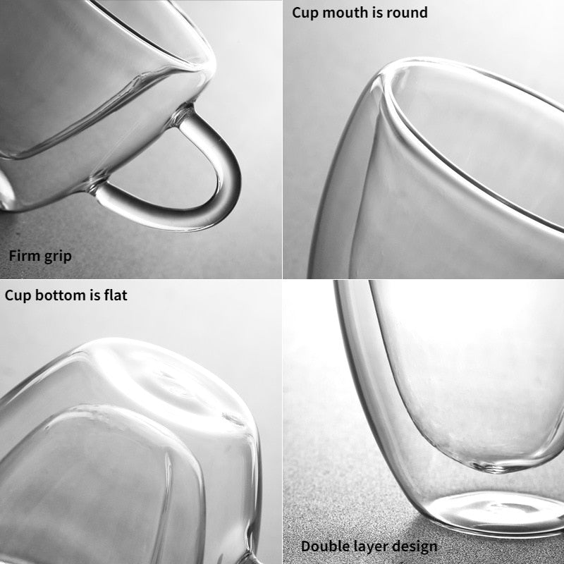 Junips | Heart Love Shape Glass Mug Double-Walled Coffee Cups Insulated Tea Milk Lemon Juice Water Cup Heat-Resistant Drinkware Lover Gift