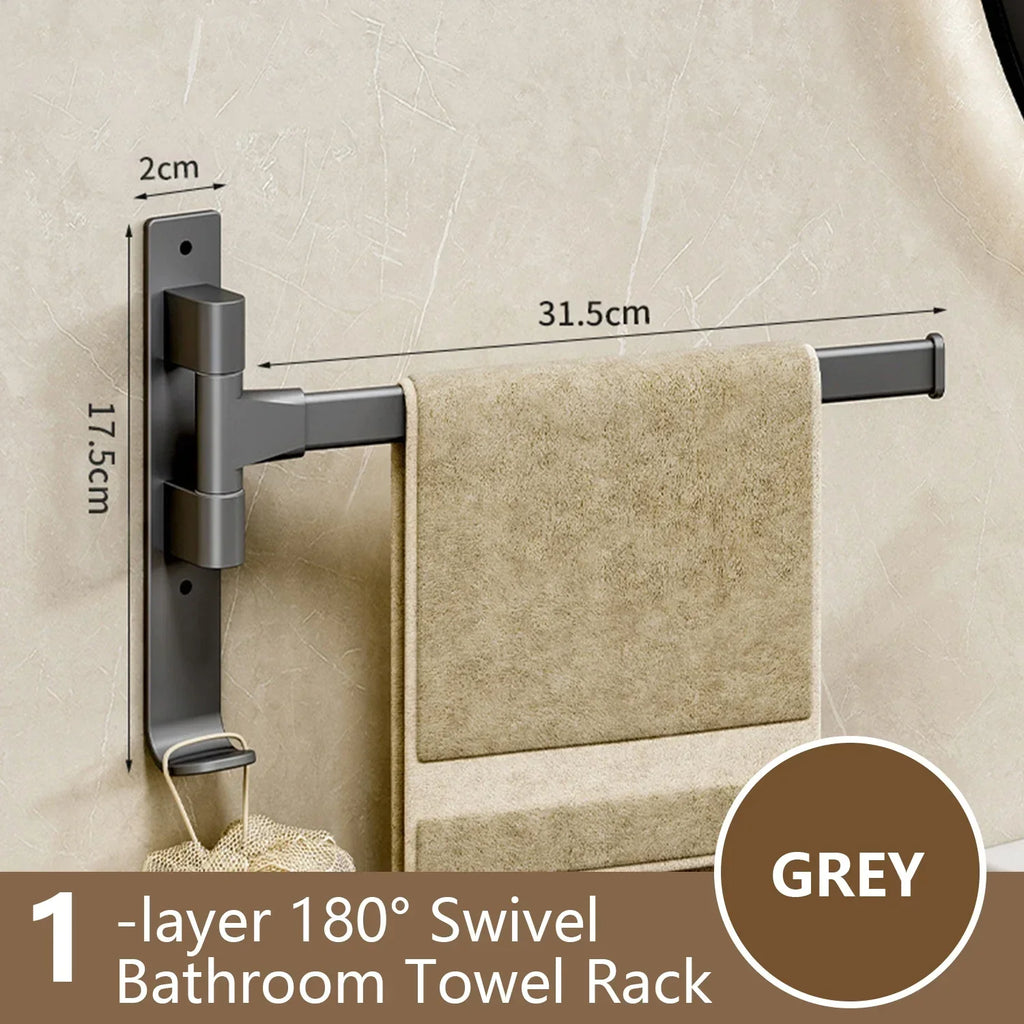 Junips | Bathroom Towel Holder Rotatable Towel Rack Space Aluminum 1/2/3/4/5-Bar Towel Holder Kitchen Shelf Kitchen Hanging Shelf Wall Mounted