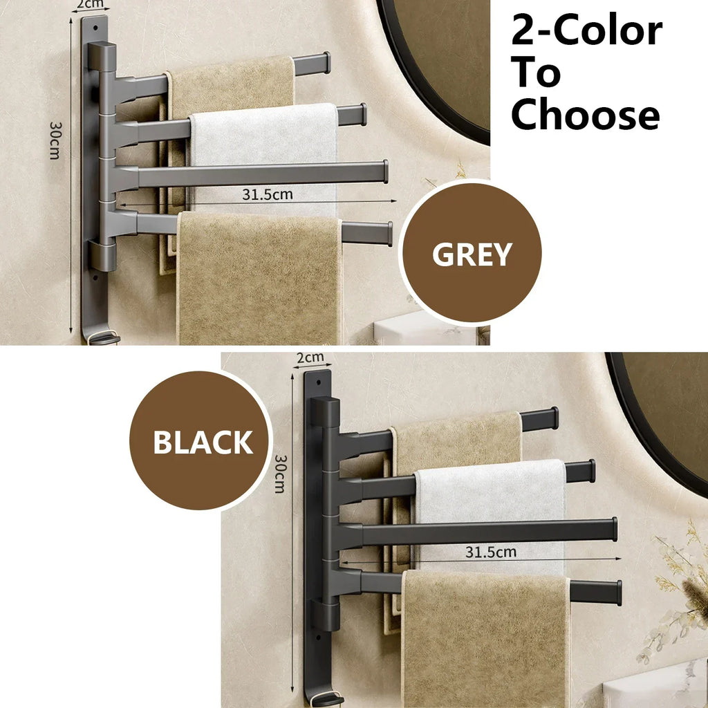Junips | Bathroom Towel Holder Rotatable Towel Rack Space Aluminum 1/2/3/4/5-Bar Towel Holder Kitchen Shelf Kitchen Hanging Shelf Wall Mounted