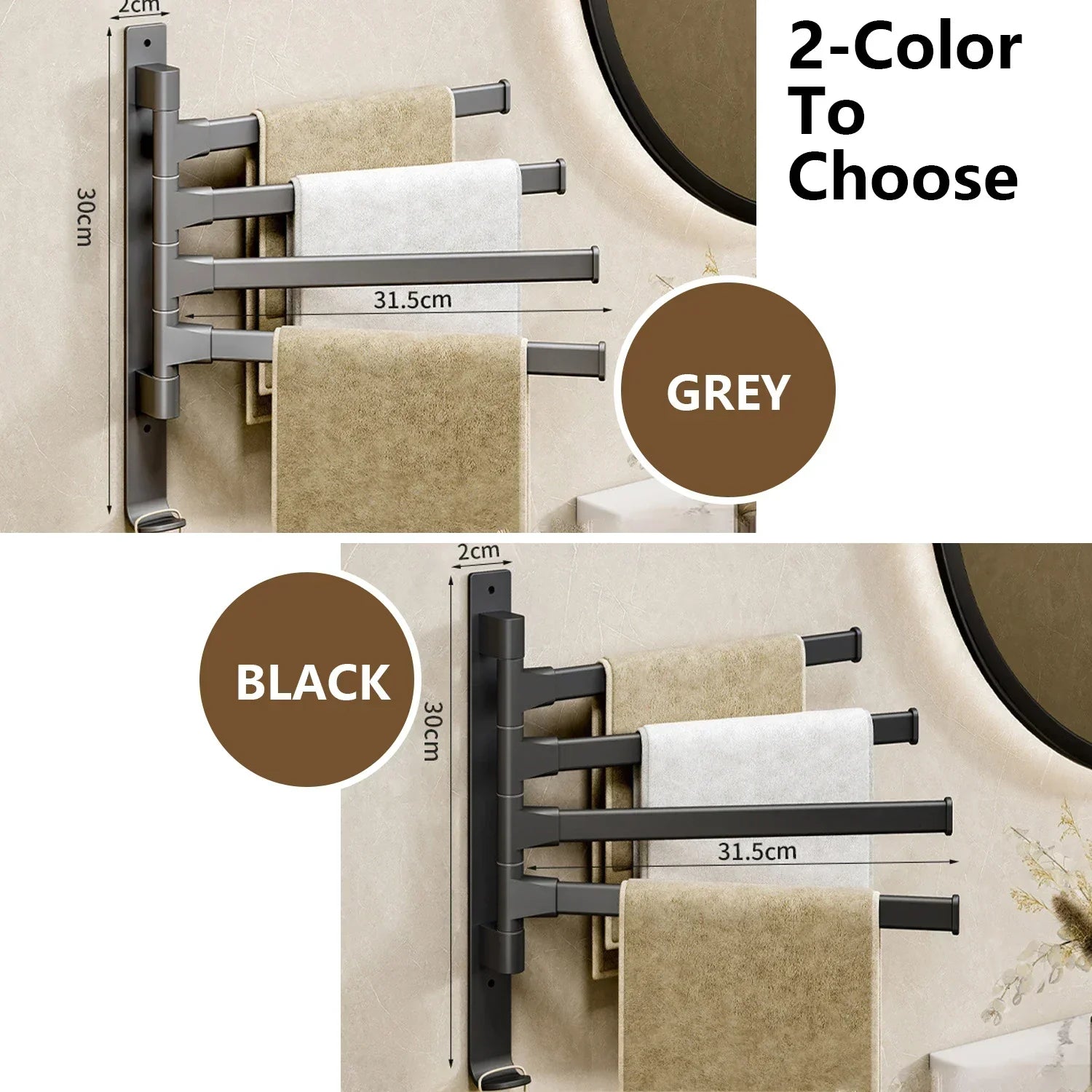 Junips | Bathroom Towel Holder Rotatable Towel Rack Space Aluminum 1/2/3/4/5-Bar Towel Holder Kitchen Shelf Kitchen Hanging Shelf Wall Mounted